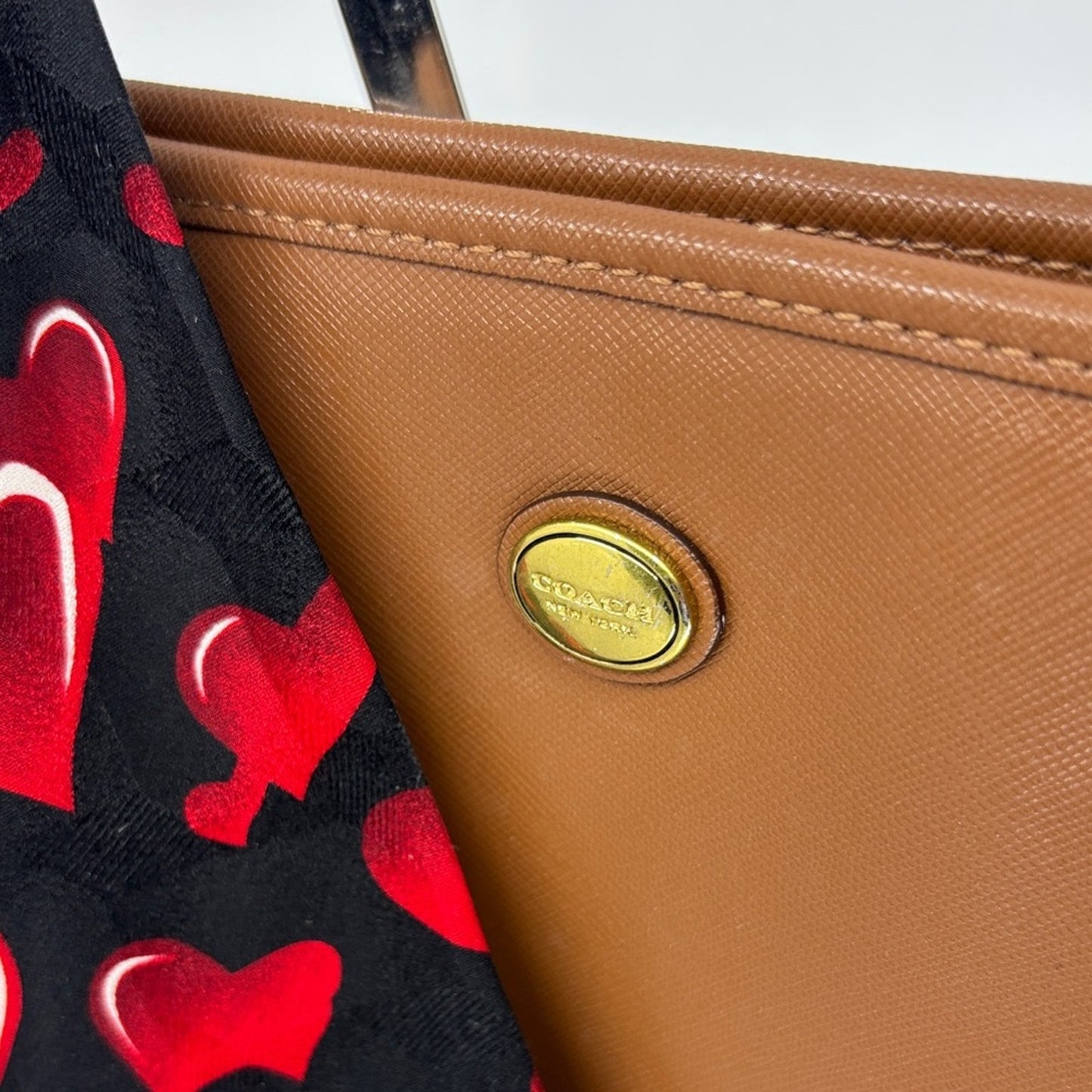 Coach Tan Leather Tote with Heart Scarf