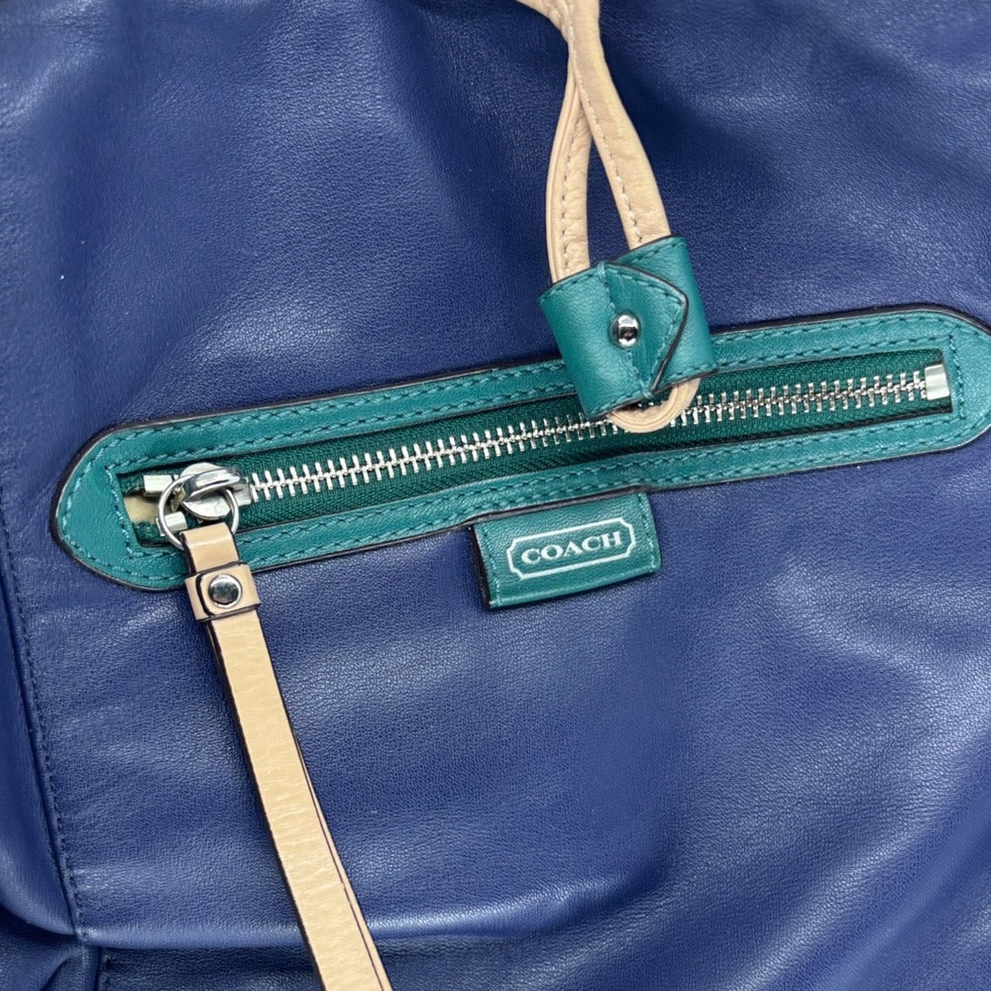 Coach Navy and Green Leather Shoulder Bag