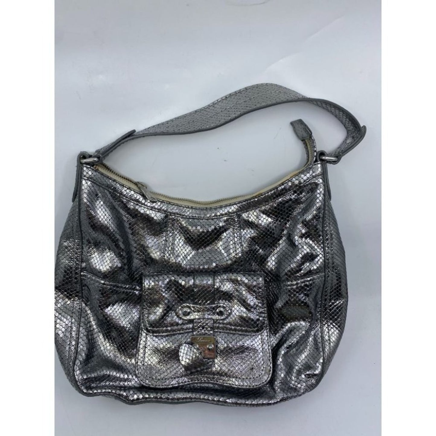 COLE HAAN Silver Snake Print Leather Hobo Bag