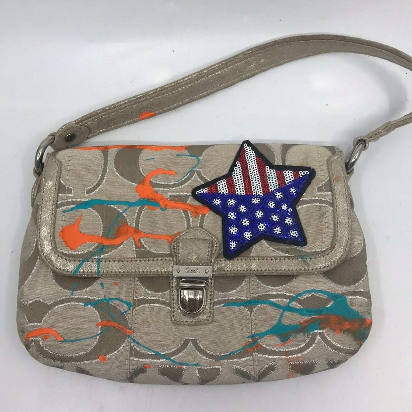 COACH Customized Tan Fabric Small Shoulder Bag