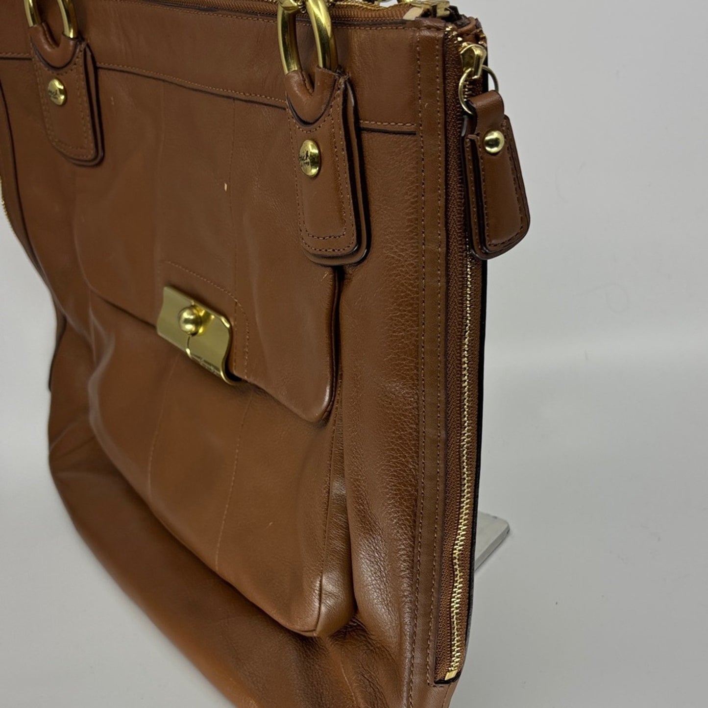 Coach Tan Leather Shoulder Bag with Gold Accents