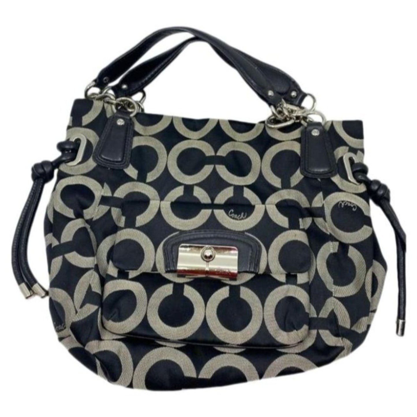 Coach Women's Large Black Tan Fabric Tote Bag
