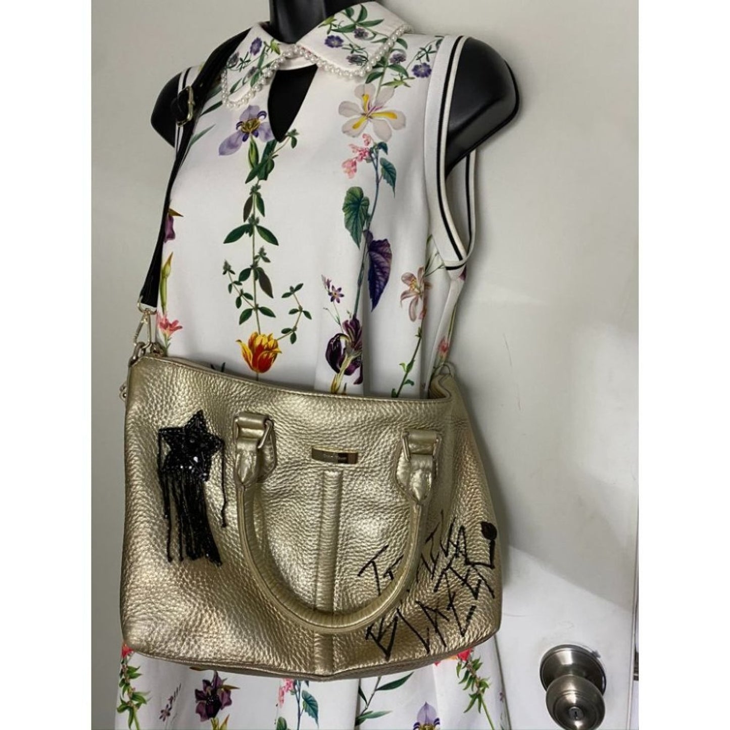 COLE HAAN Tote Bag Gold Customized w Graffiti