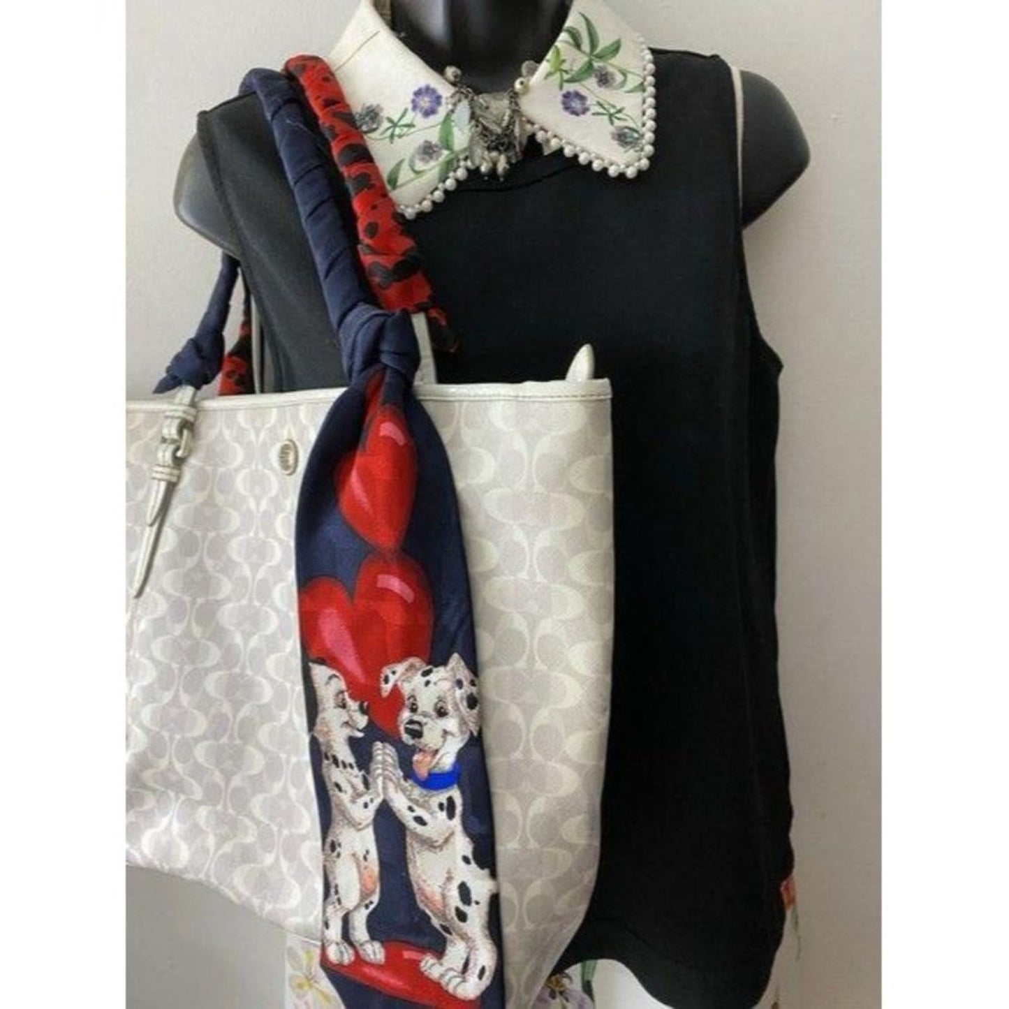 coach w customized w tie sash cream tan tote