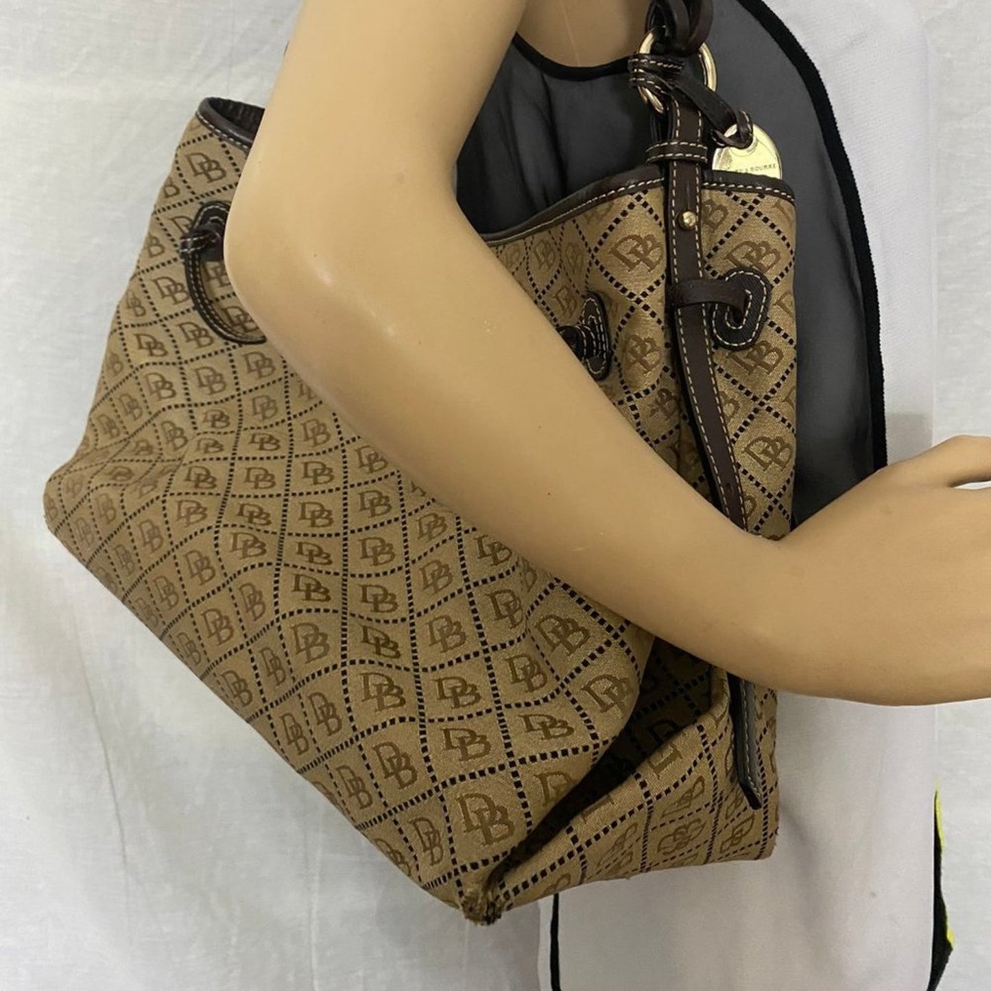 Dooney & Bourke L Tan Jacquard Fabric Shoulder Bag