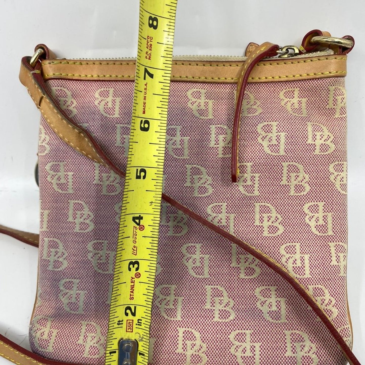Dooney & Bourke Light Red Tan Fabric Crossbody Bag