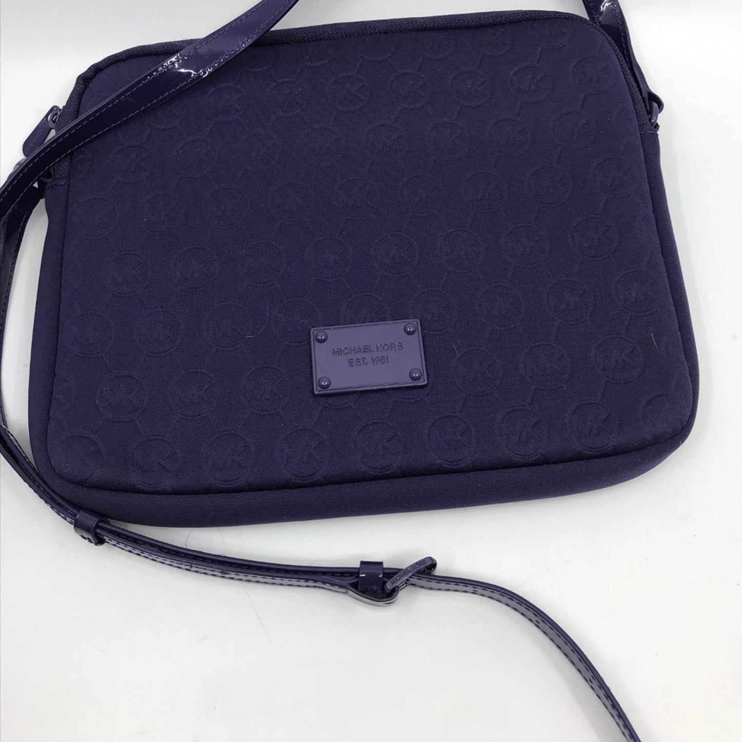 Michael Kors Dark Purple Scuba Tote Bag Over Logo
