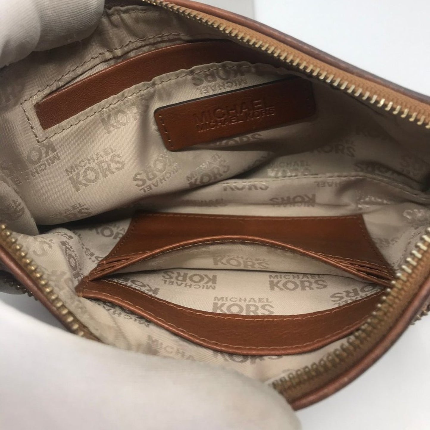 Michael Kors Fabric Tan Brown Wristlet
