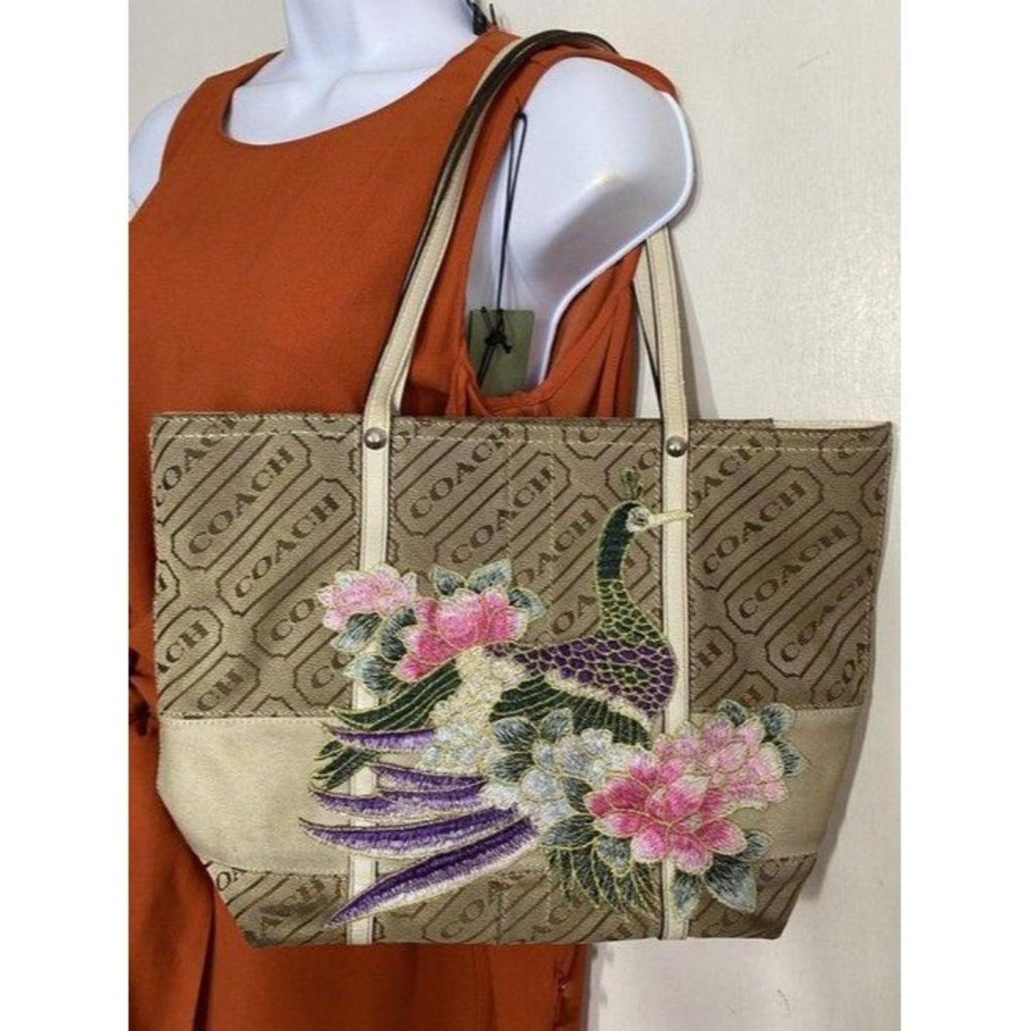 coach w customized by me w applique tan beige jacq