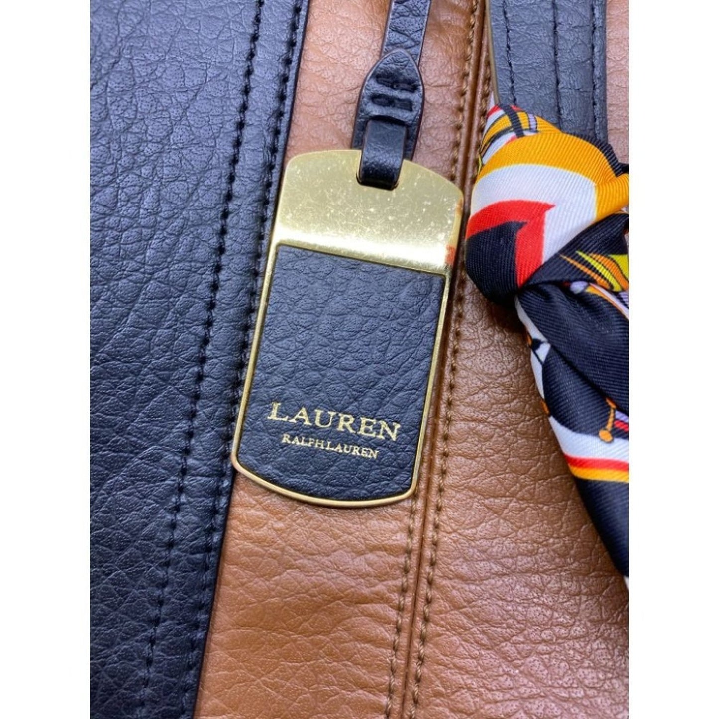 Ralph Lauren Black Brown Faux Leather Shoulder Bag