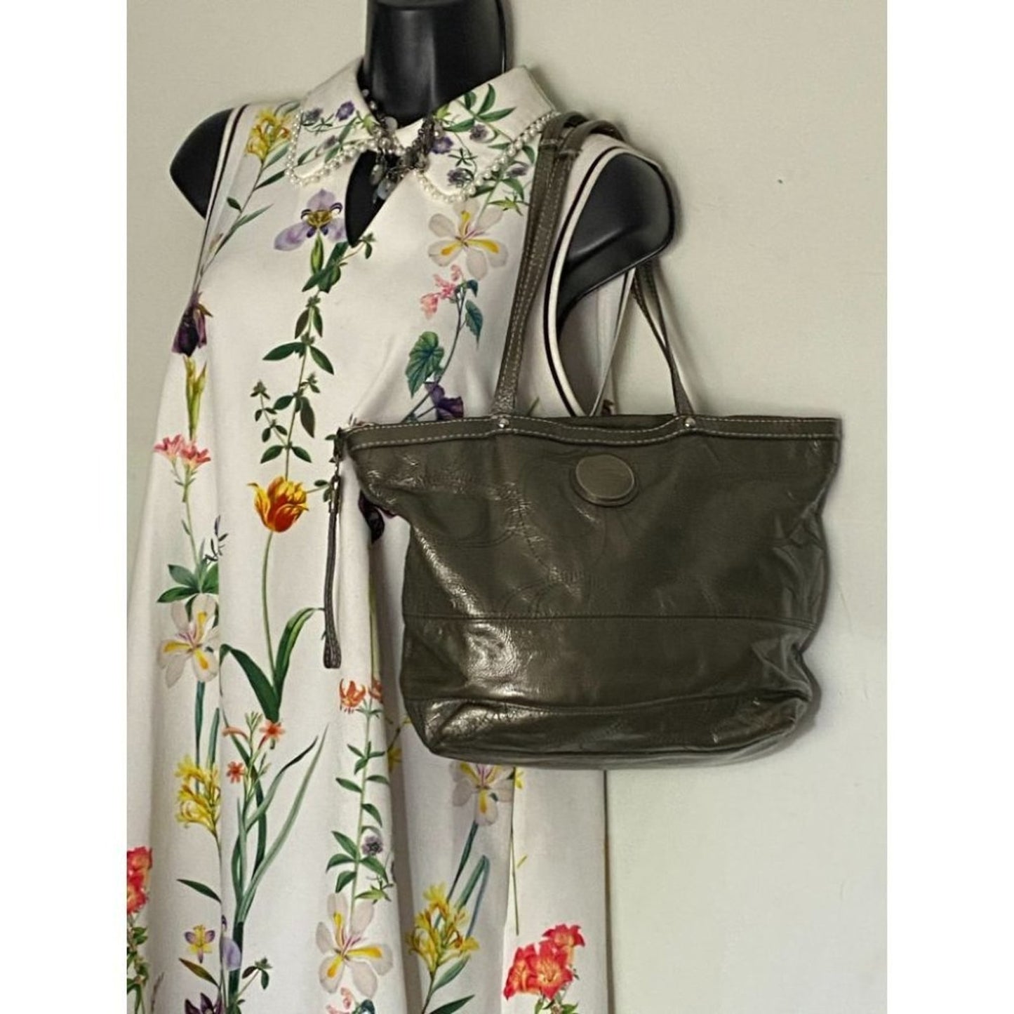 COACH LG Patent Leather Silver Gold Shoulder Bag