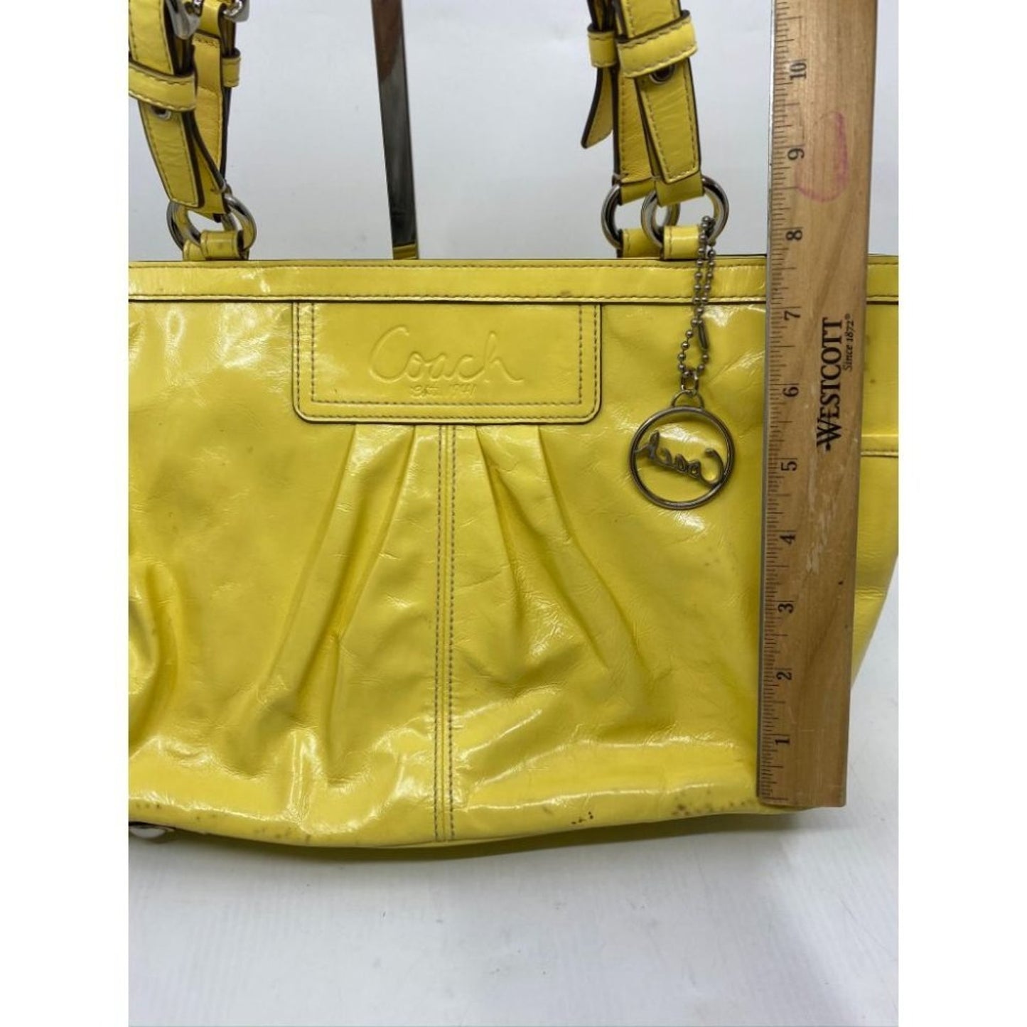 COACH Medium Patent Leather Shoulder Bag Yellow