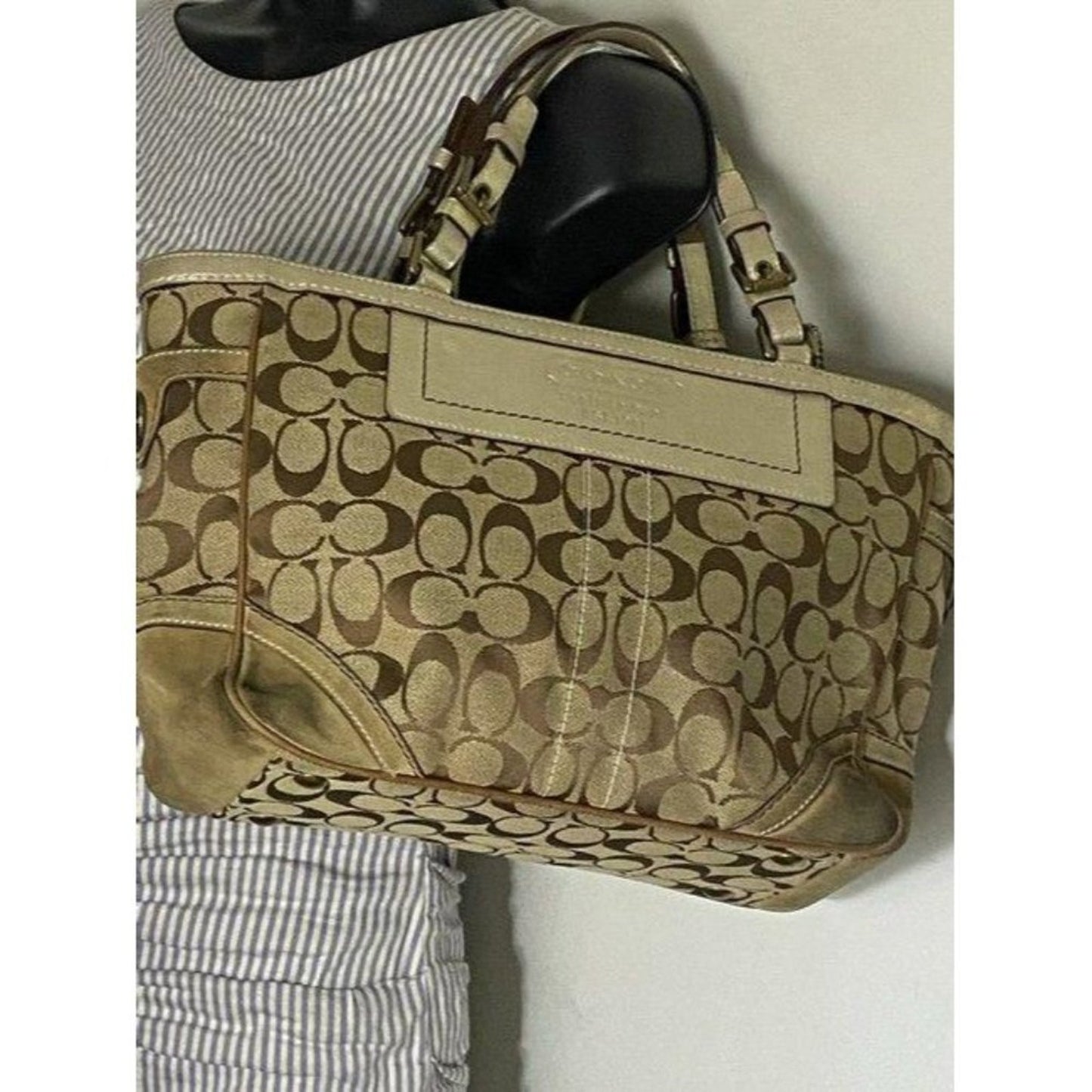 Coach Shoulder Bag Medium Msrp Beige Brown Jacquar