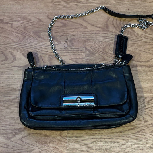 Coach Black Leather Clutch with Chain Strap