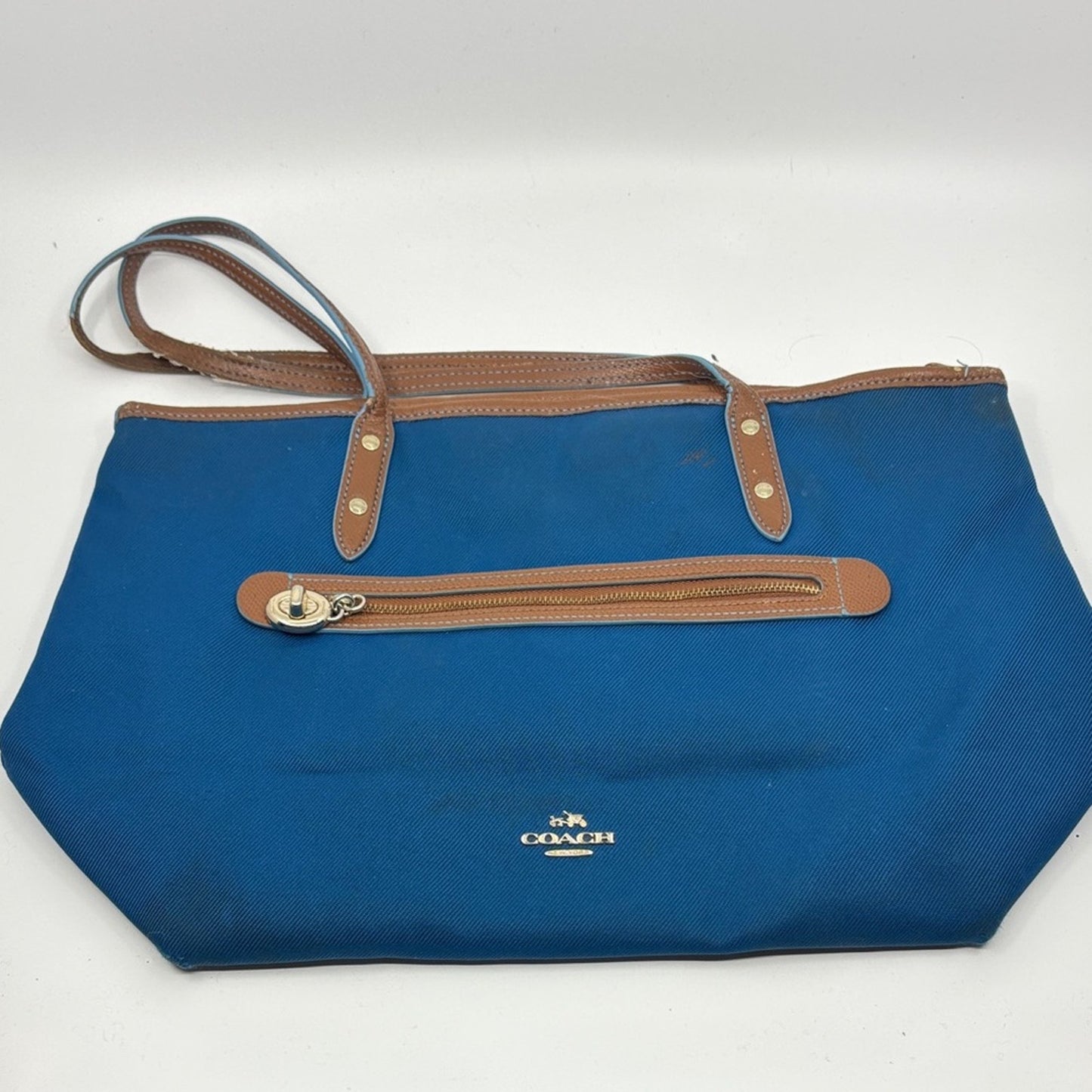 Coach Blue and Tan Tote Bag