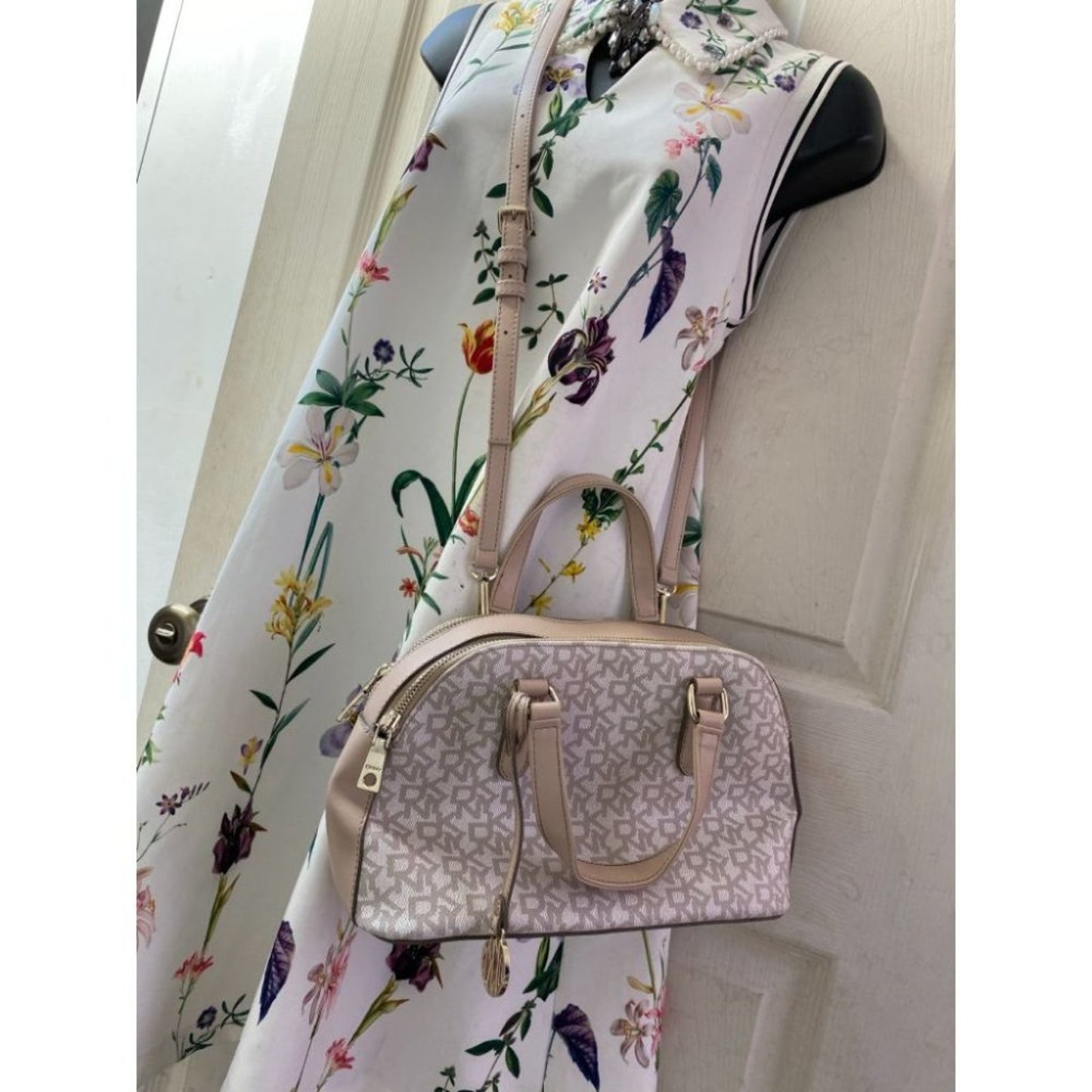 DKNY Tan Gray Faux Leather Crossbody Bag
