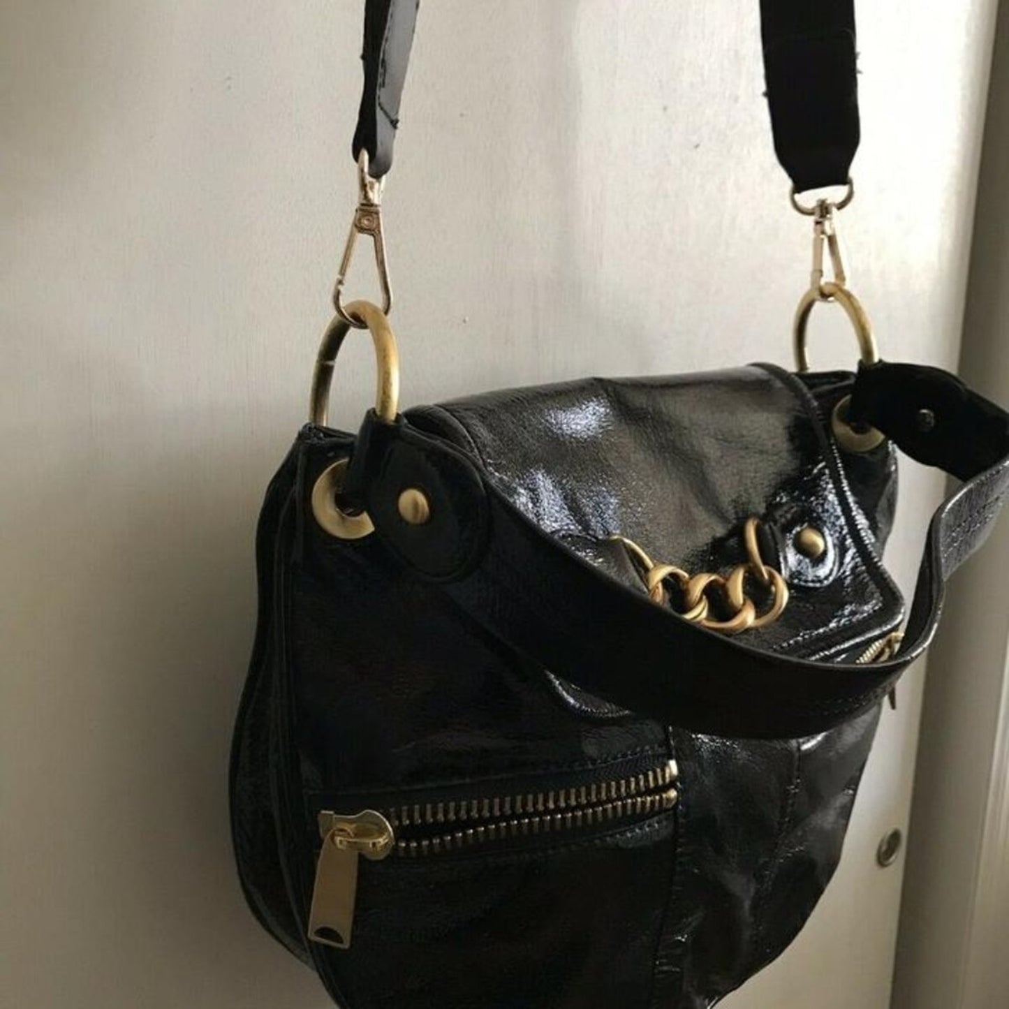 Cynthia Rowley Medium Black Patent Leather Cross B