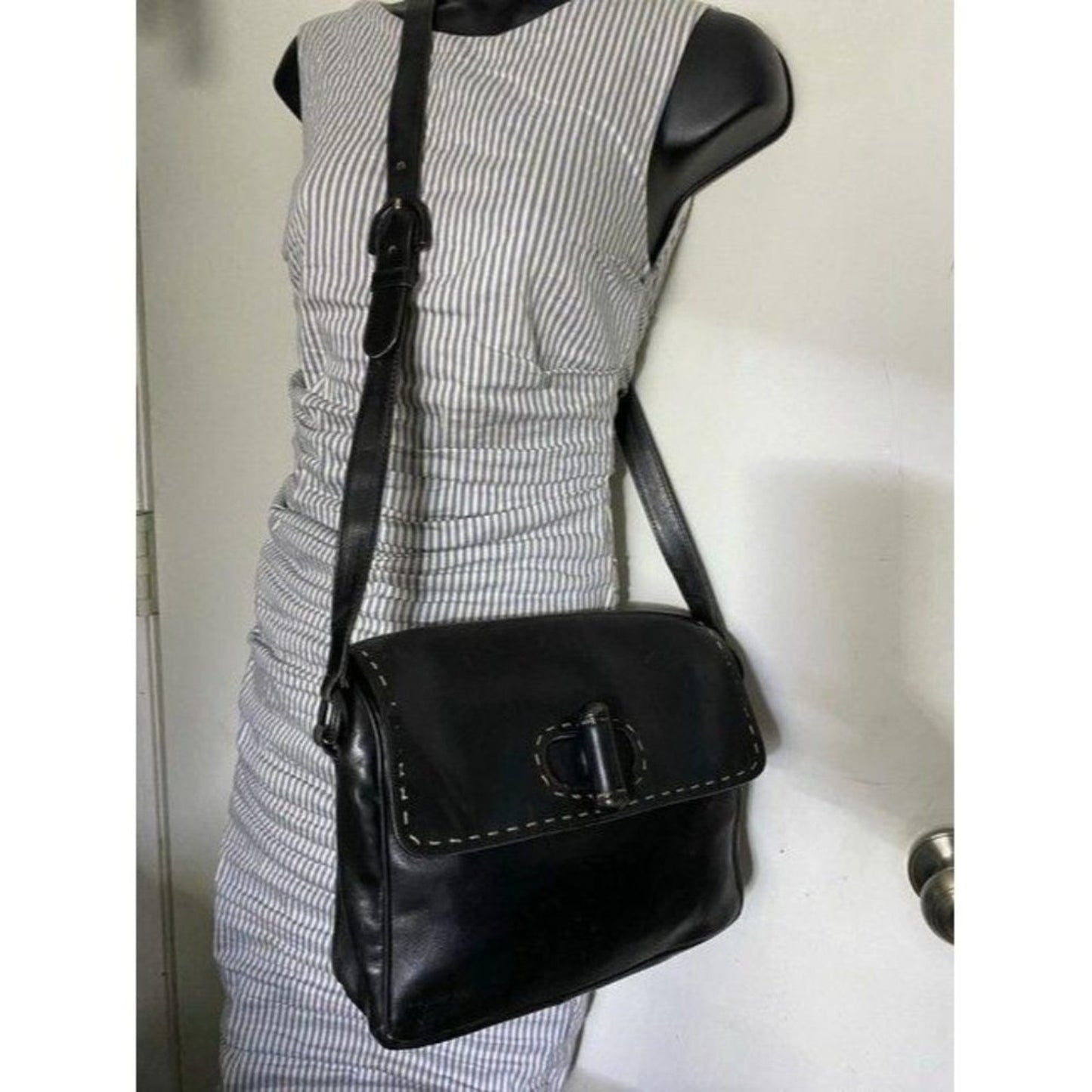 prada vintage black leather cross body bag