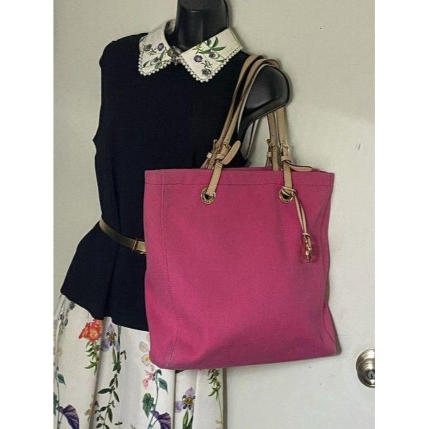 michael kors shopping xl fabric pink canvas tote