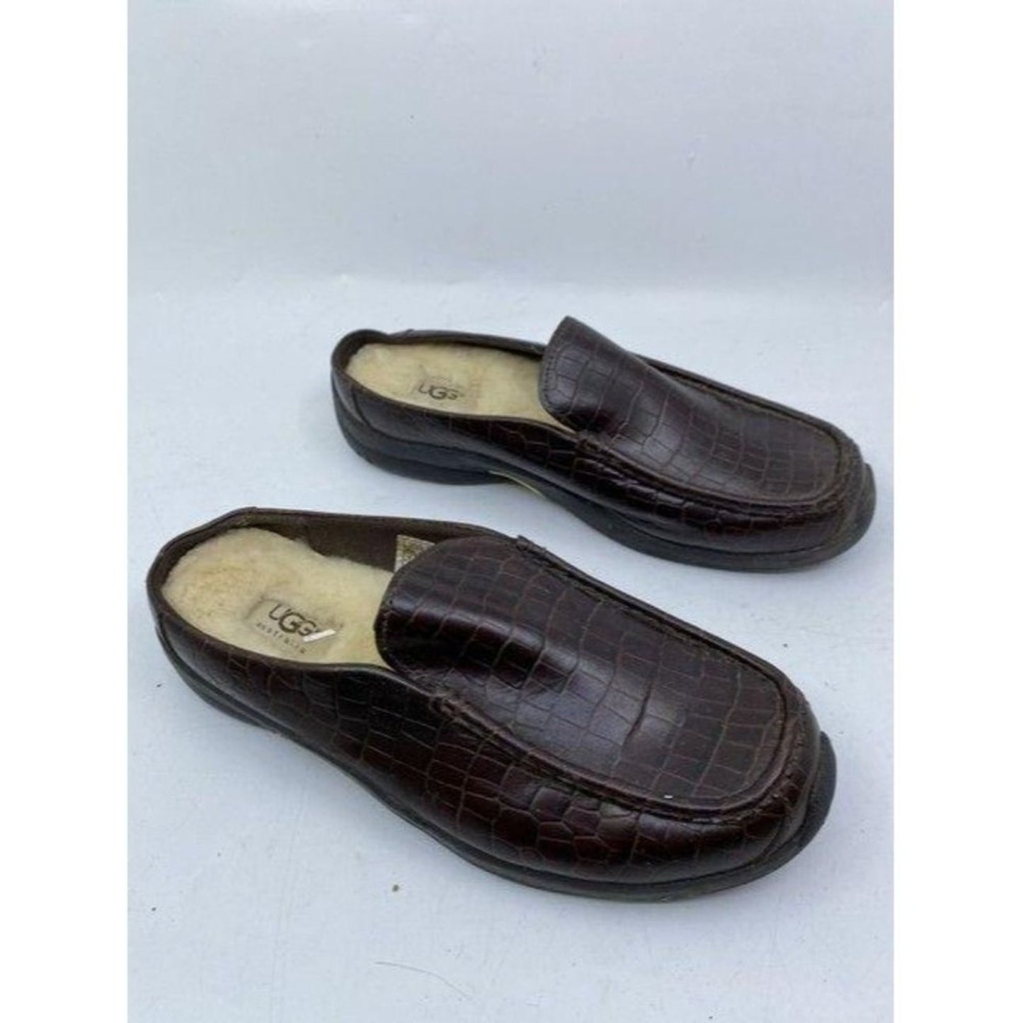 ugg australia brown croc embossed slip on mens fla