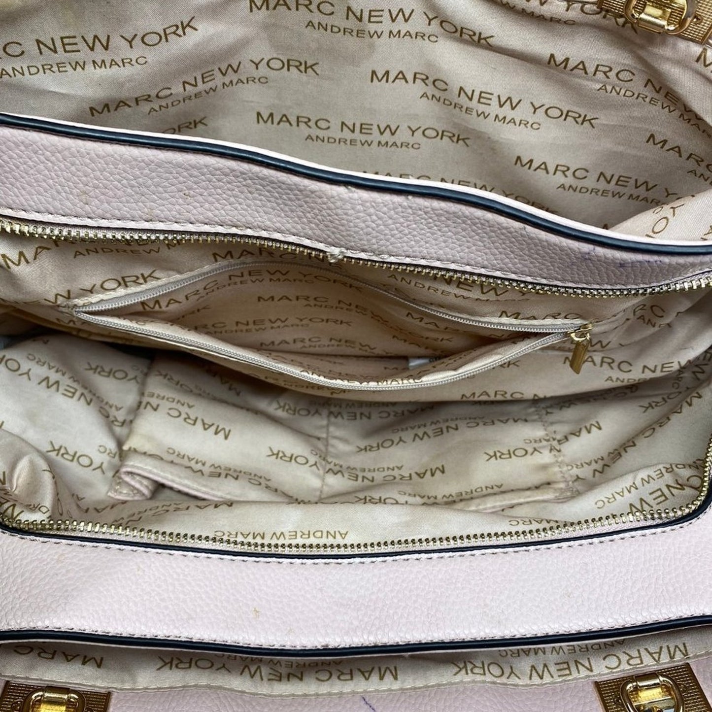 Andrew Marc Cream Leather Tote Bag