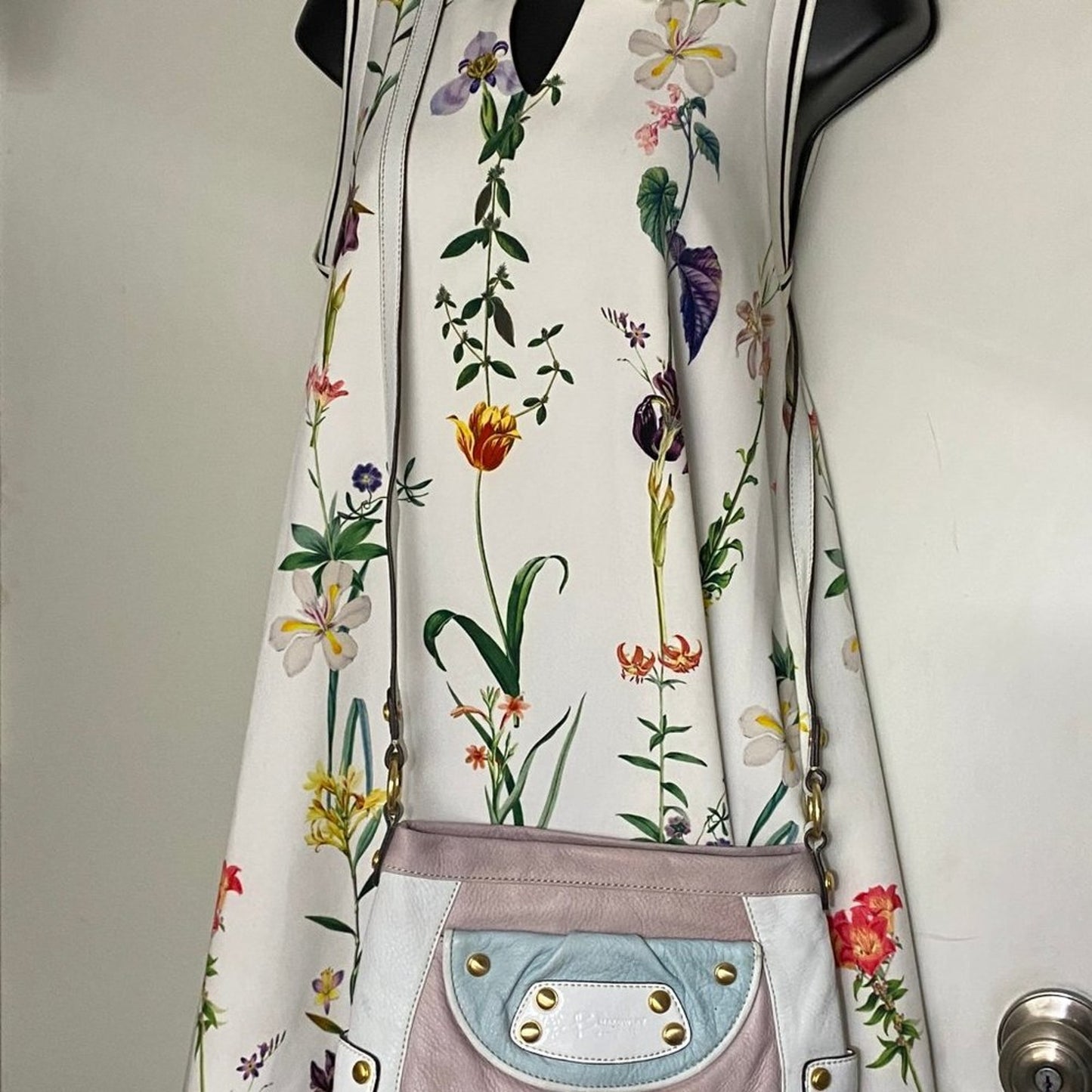 B. Makowsky Tan/ White Small Leather Crossbody