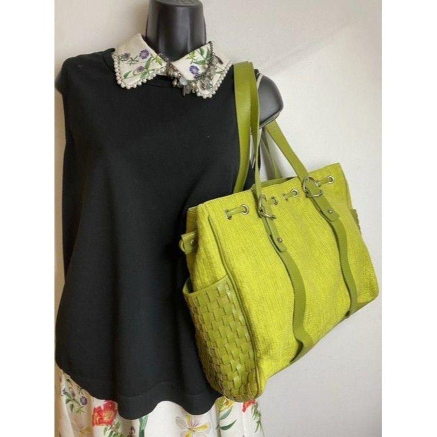 kenneth cole bag green fabric tote