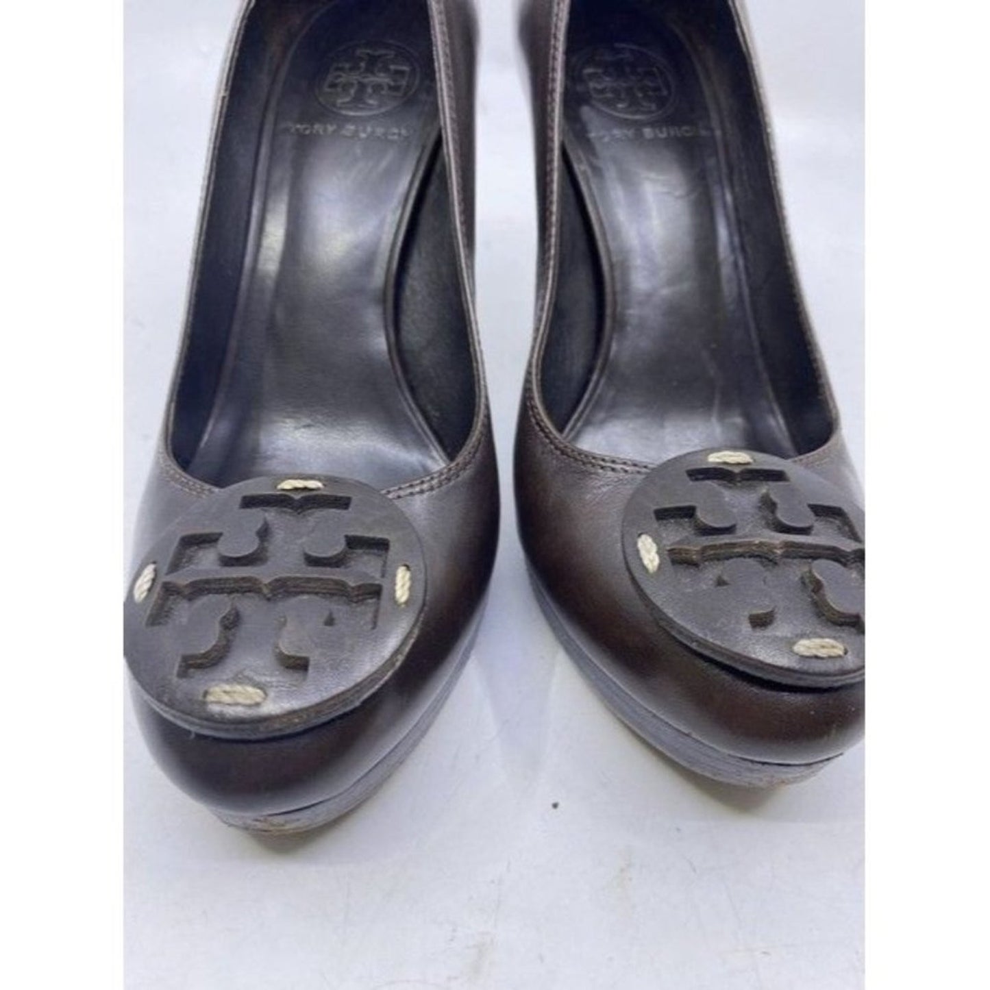Tory Burch Brown Leather Mid Heel Pumps Size Us