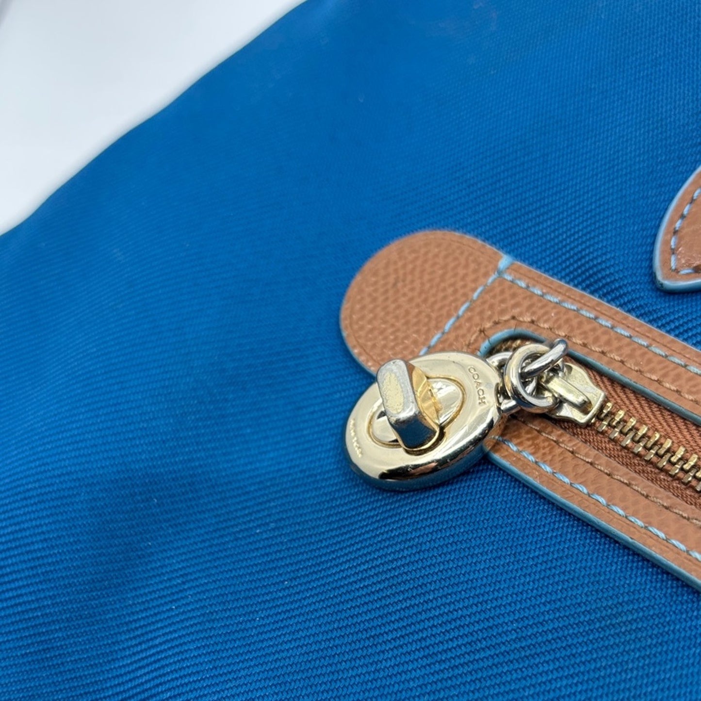 Coach Blue and Tan Tote Bag