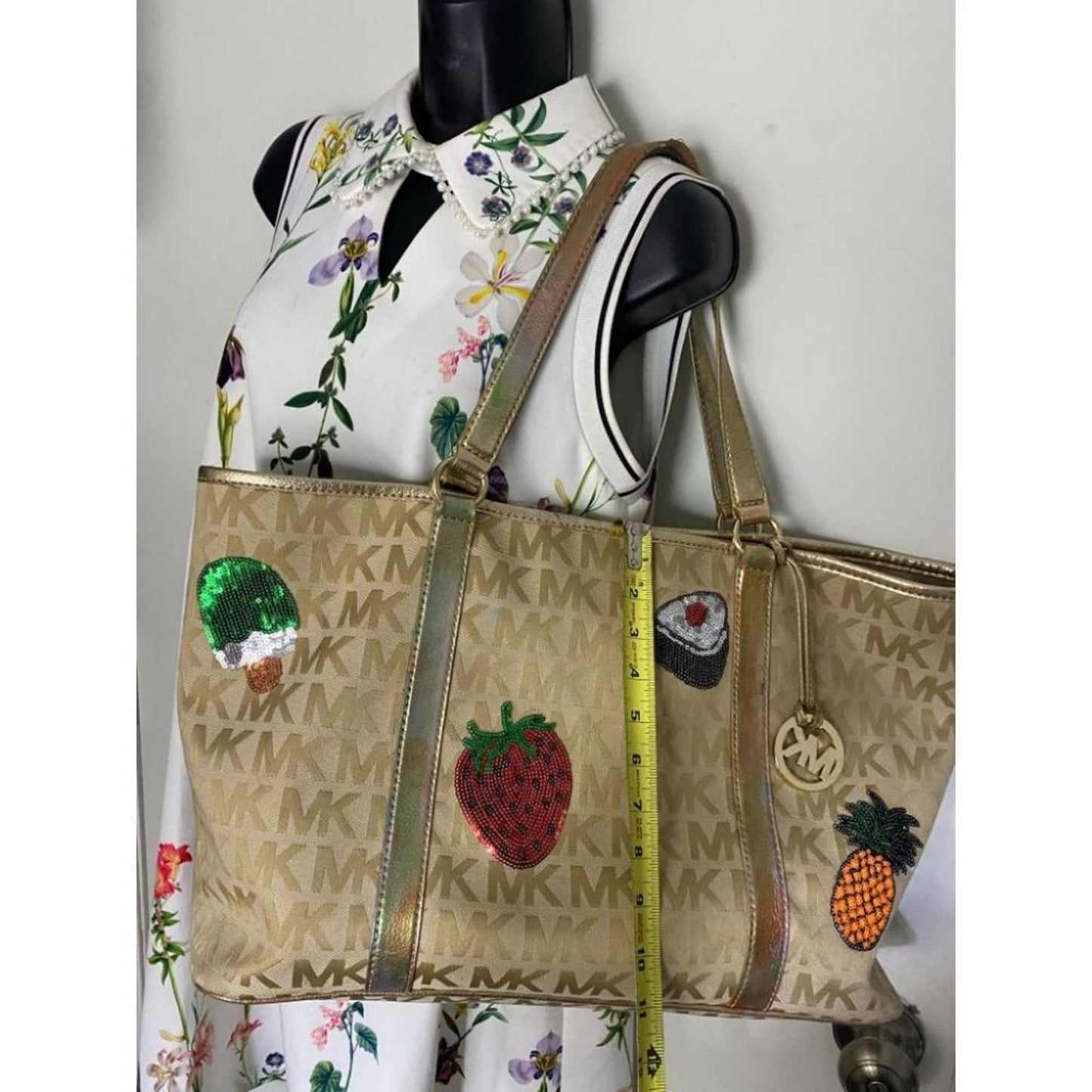 Michael Kors XL Jacquard Fabric Tan Tote Bag