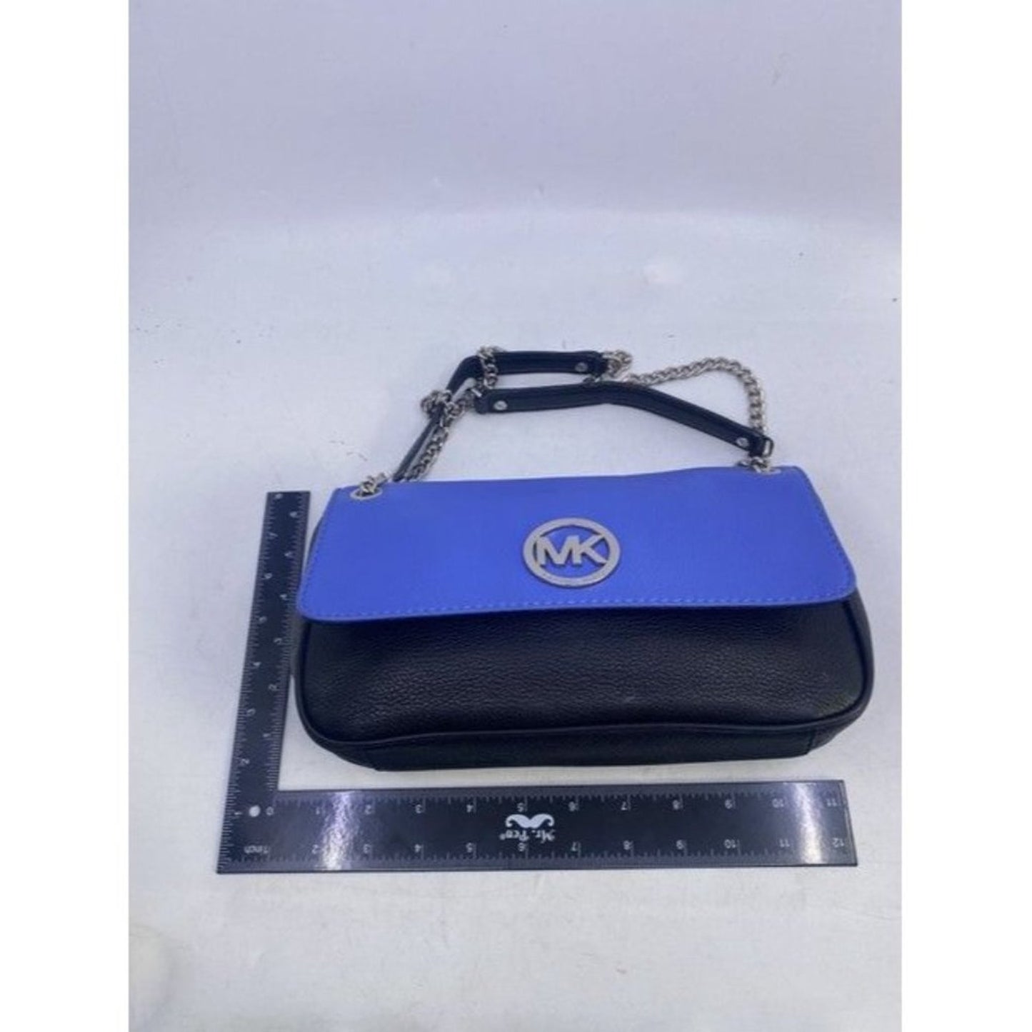 Michael Kors Flap Fulton Chain Shoulder Purse Blueblack Leather Cross Bo…