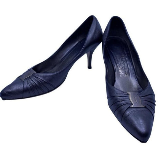 Salvatore Ferragamo Gun Metal Firsea Flat Bow Pumps Size Us