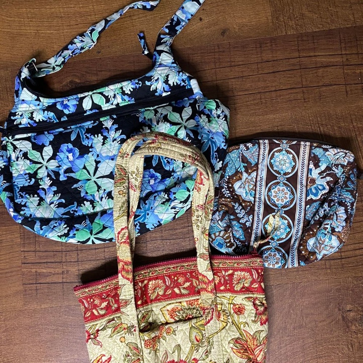 Lot of 3 Unbranded Floral Fabric Quilted Bags