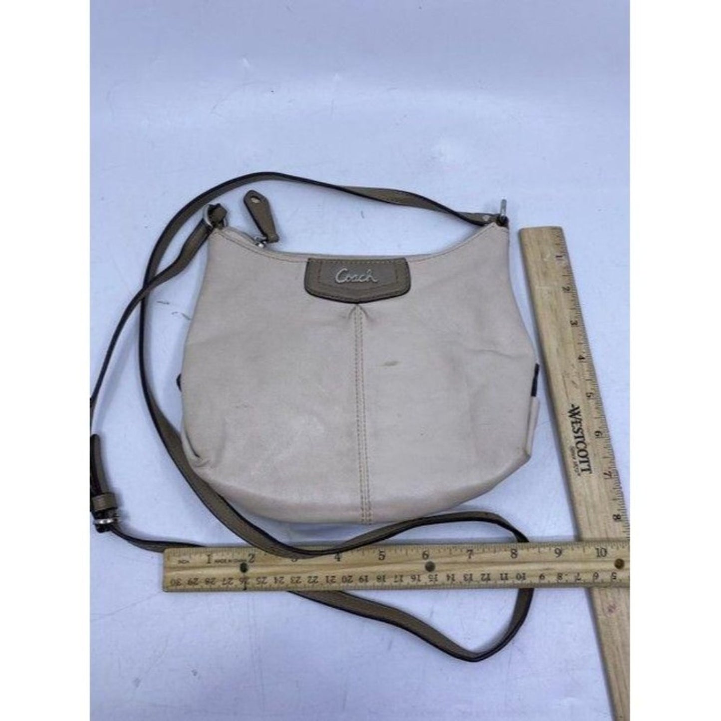 coach small beige leather cross body bag