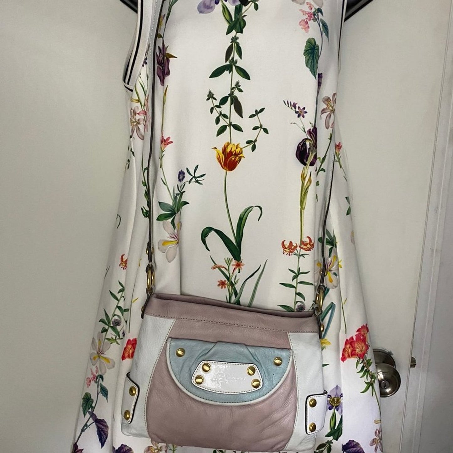 B. Makowsky Tan/ White Small Leather Crossbody