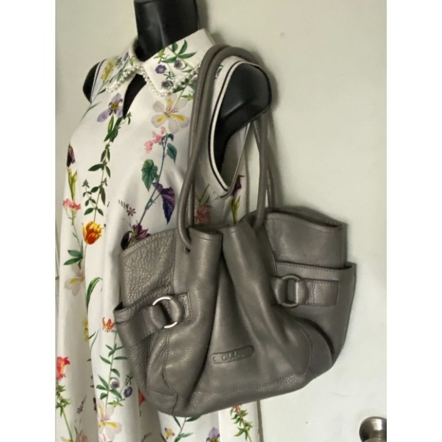 COLE HAAN Gray Large Leather Tote/ Shoulder Bag