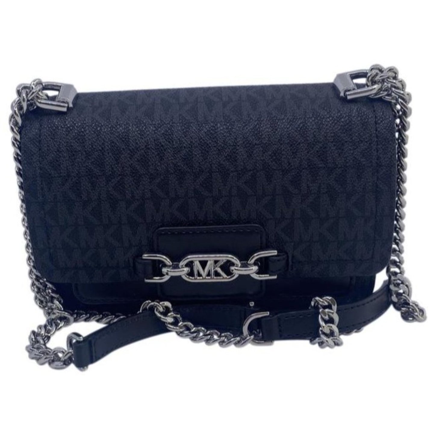 Michael Kors New Ginny Medium Logo Black Coated Canvas Cross Body Bag