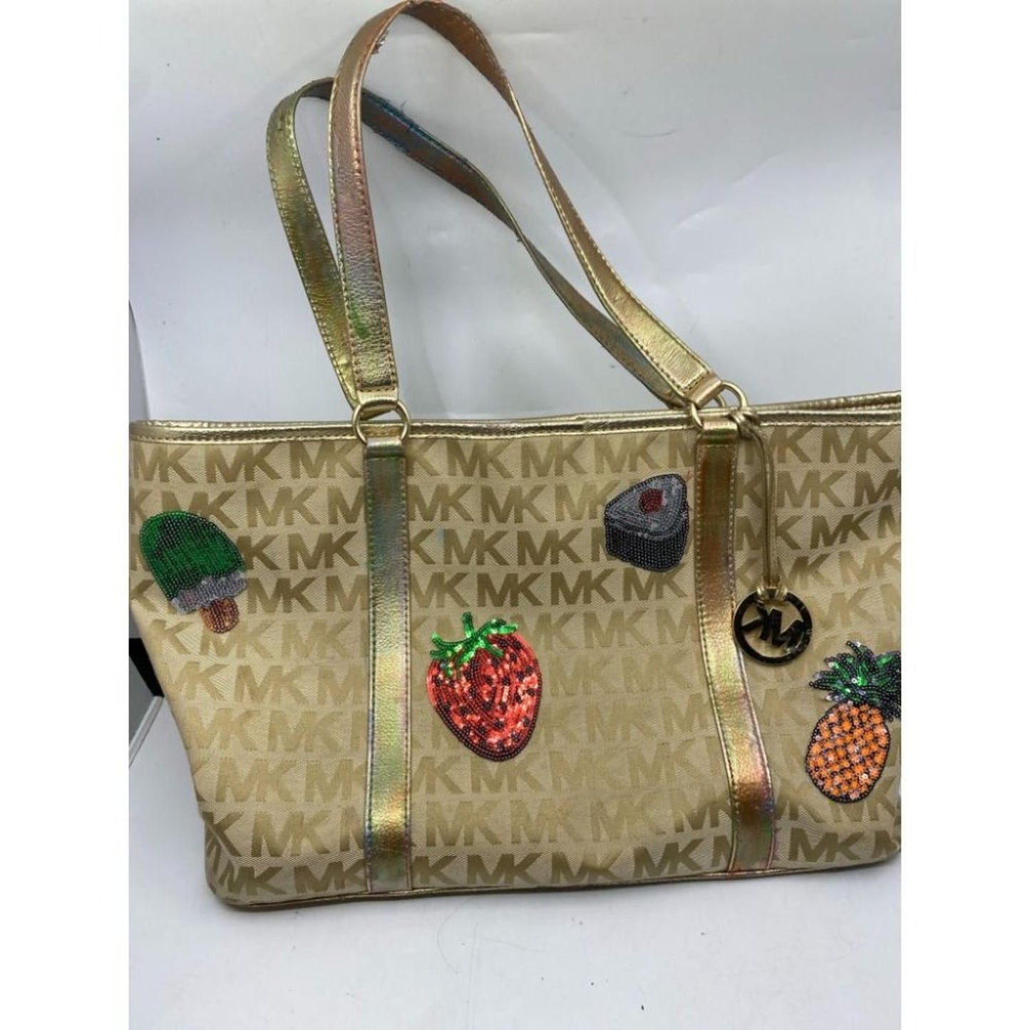 Michael Kors XL Jacquard Fabric Tan Tote Bag