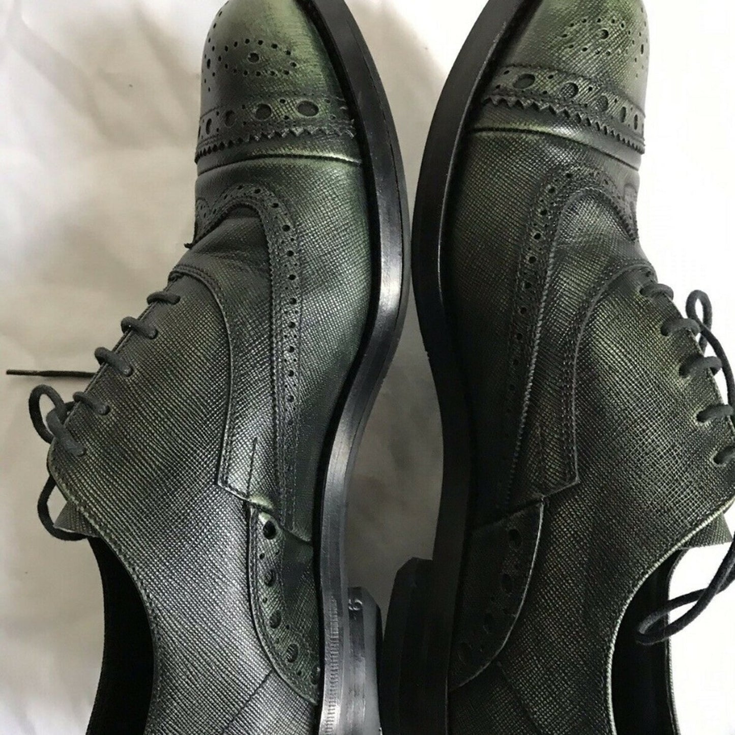 PRADA Olive Grained Leather Oxford Shoes Mens 6/ W