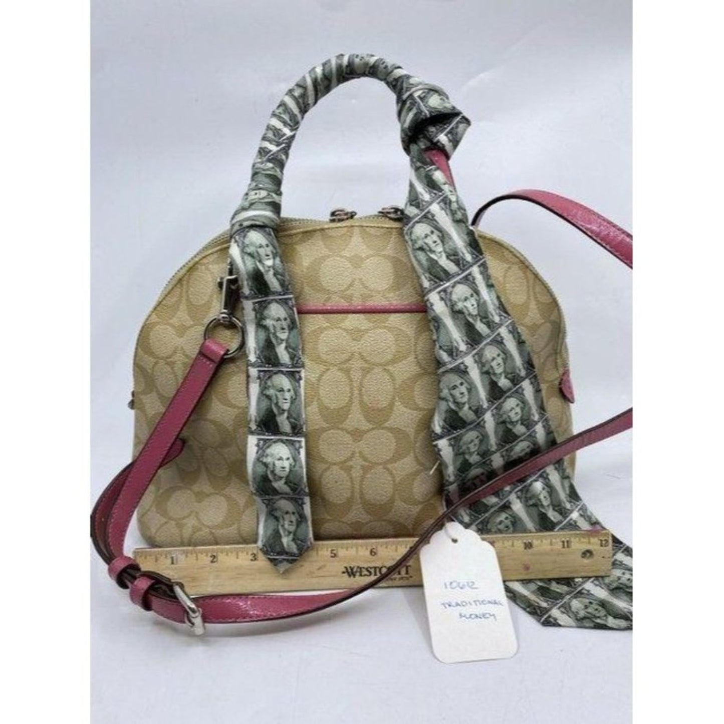 coach customized tan and multicolor cross body bag