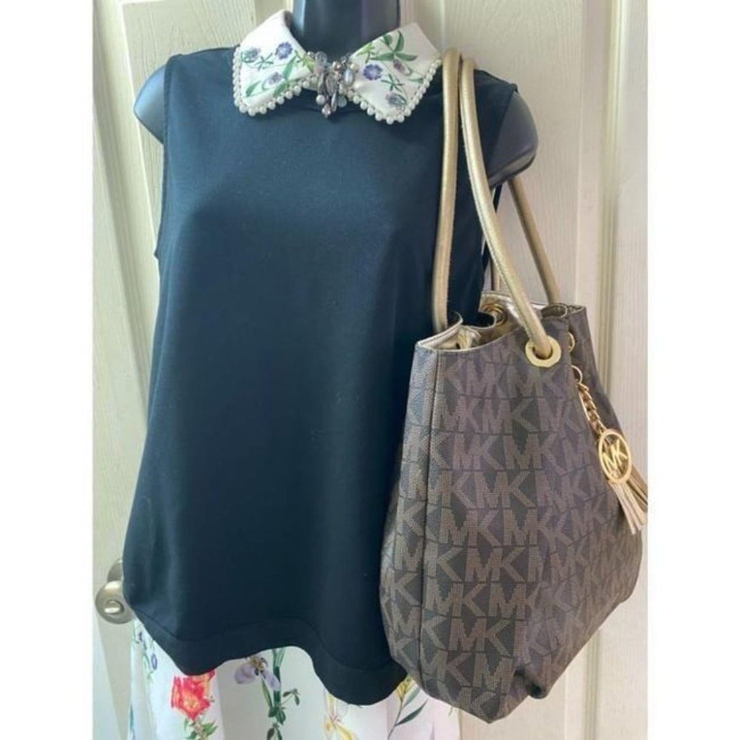 michael kors bag large all over brown gold coated