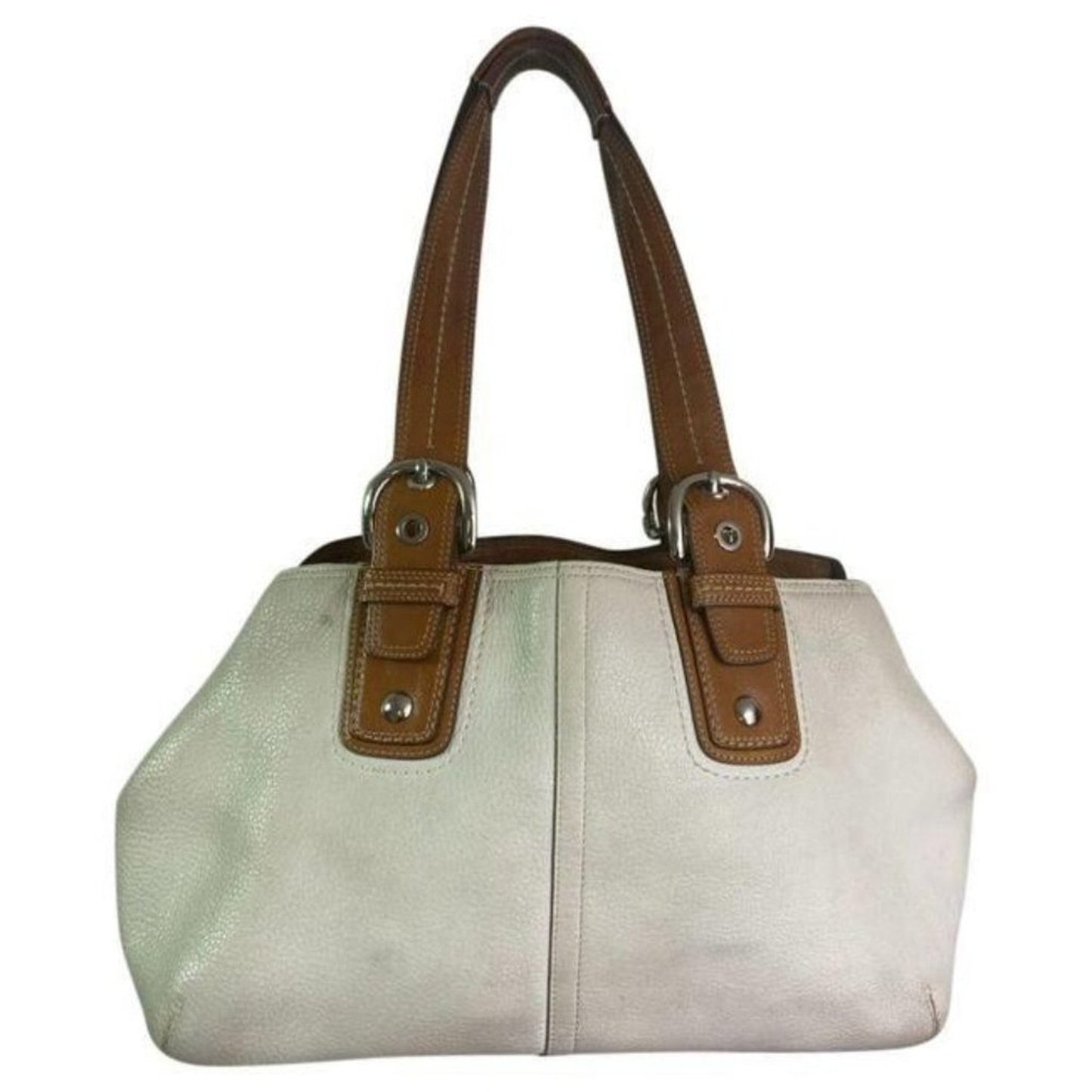 COACH Large White Brown Leather Shoulder Bag