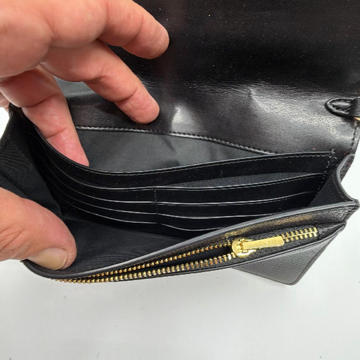 Coach Black Pebbled Leather Wallet on Chain