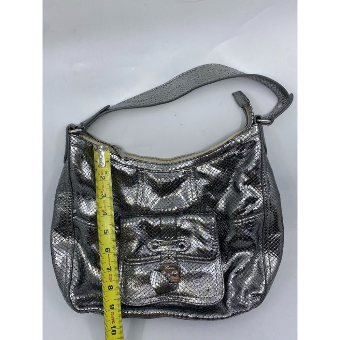 COLE HAAN Silver Snake Print Leather Hobo Bag