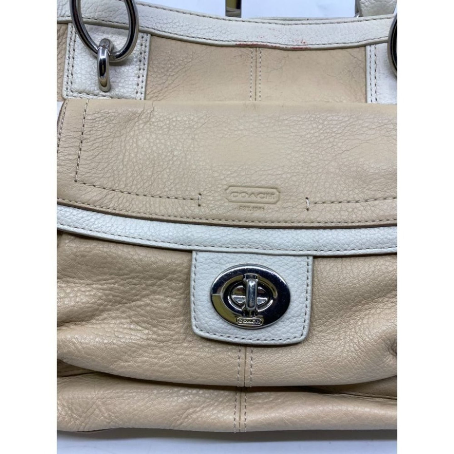 COACH Medium/ Large Leather Tan White Shoulder Bag