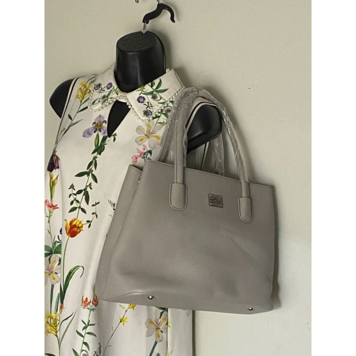 Jessica Moore Gray Large Faux Leather Tote Bag