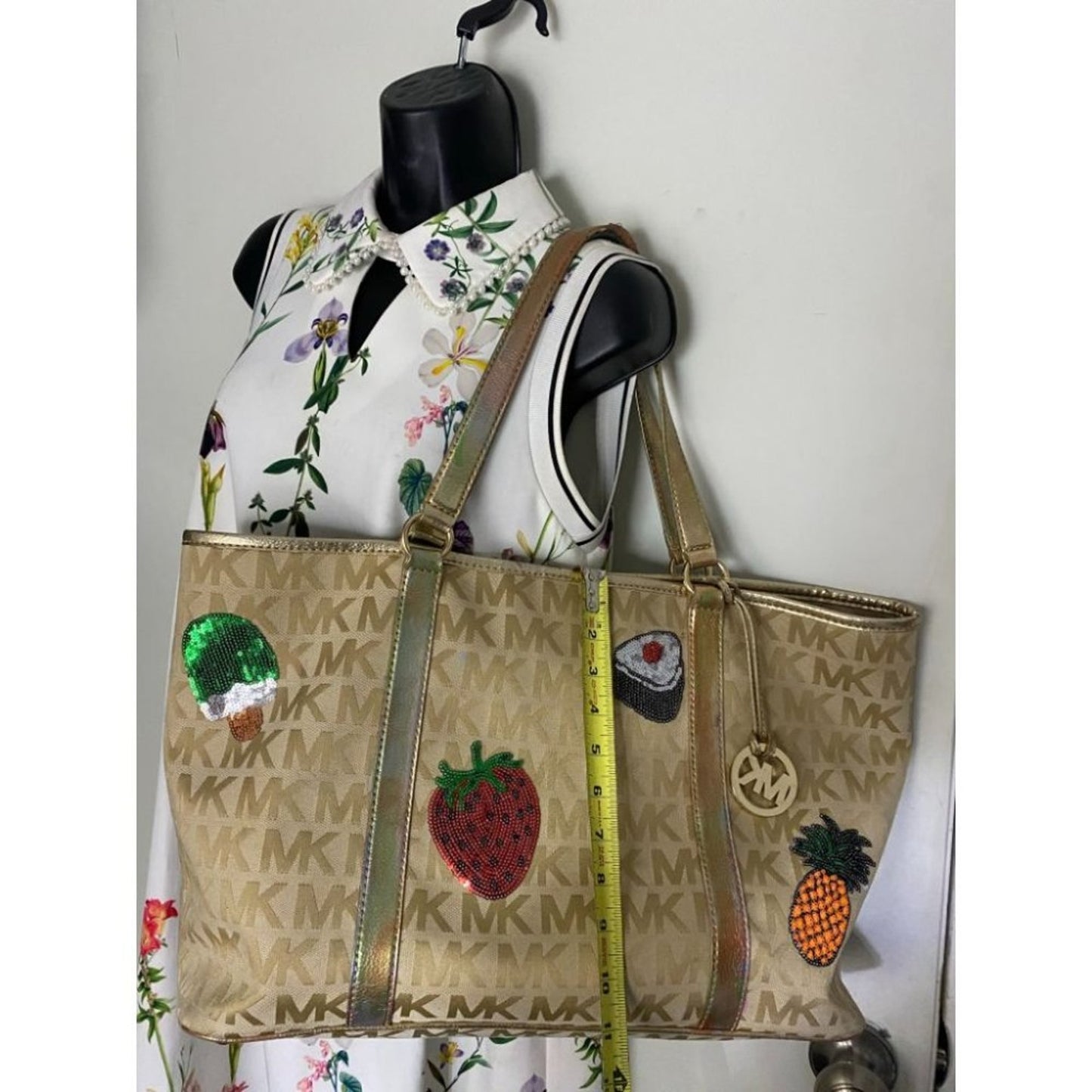Michael Kors XL Jacquard Fabric Tan Tote Bag