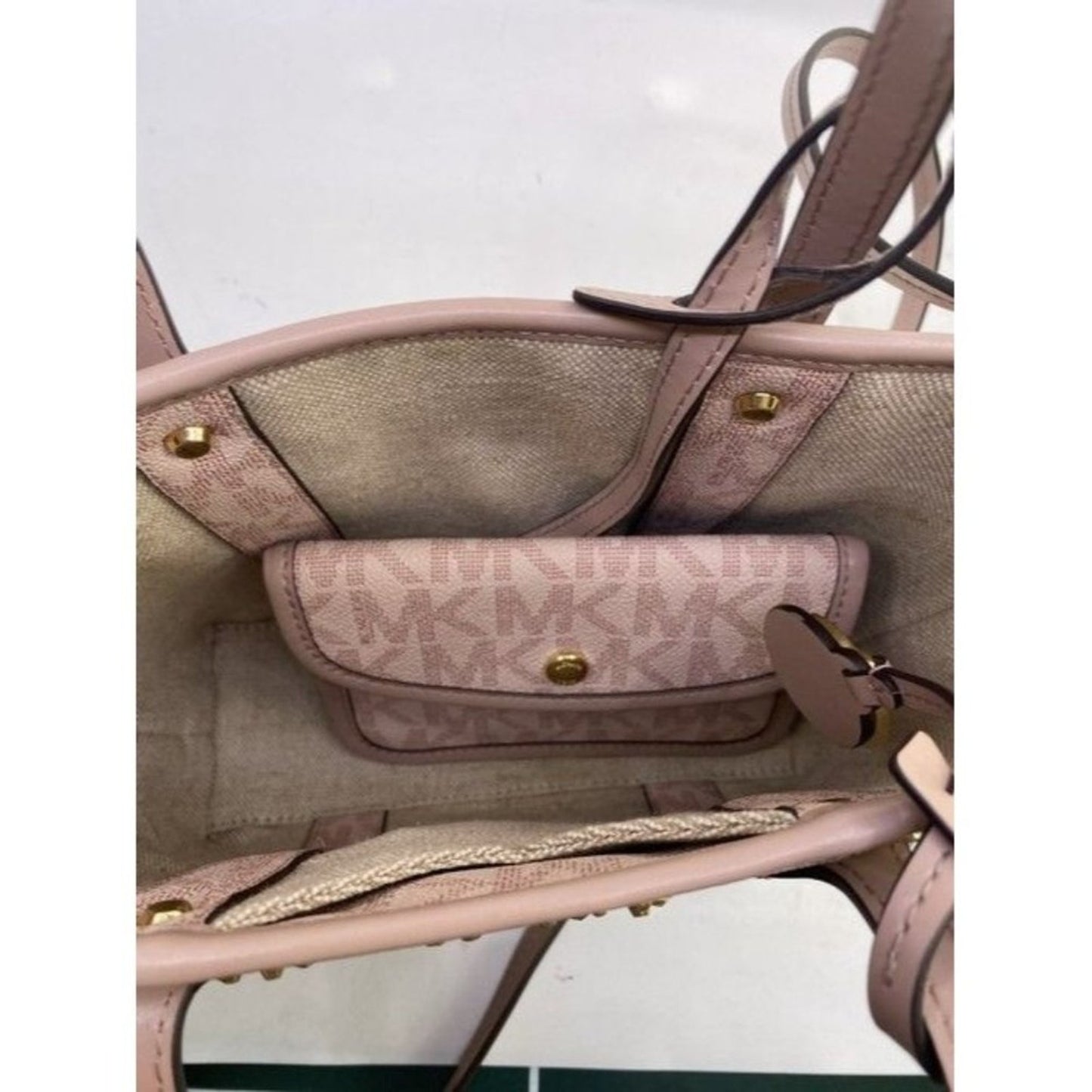 Michael Kors Brooklyn Eva Studded With Pouch Smokey Rose Embossed Pebble…