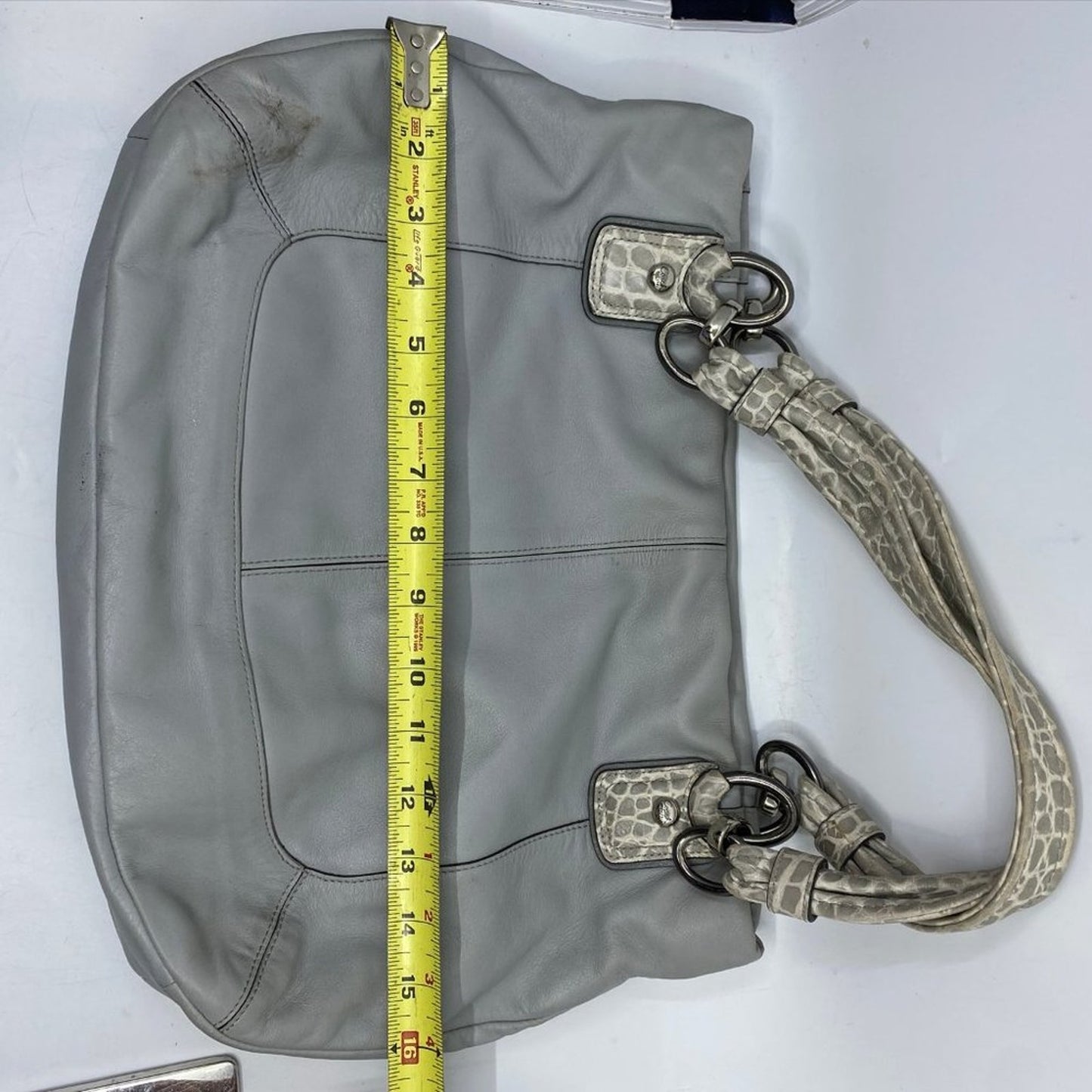 Coach Large Snake Embossed Gray Leather Shoulder