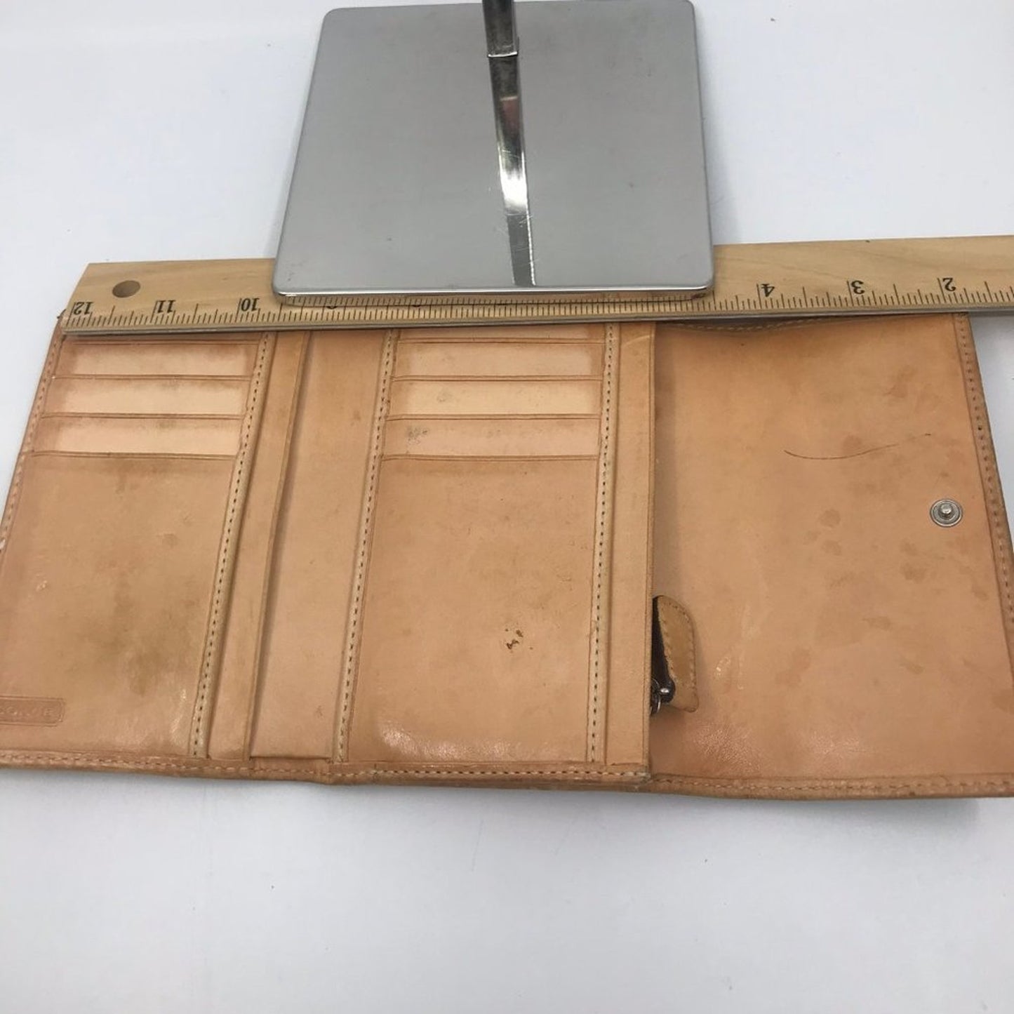 COACH Leather Fabric Combo Brown Tri Fold Wallet
